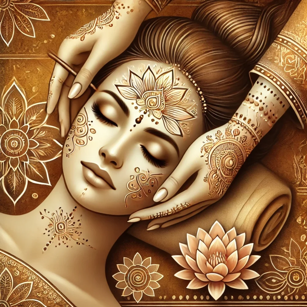 DALL·E 2025-02-22 14.56.53 – A tranquil and elegant illustration of a facial massage inspired by Indian aesthetics. A serene face receiving a soothing massage, adorned with delica DALL·E 2025-02-22 14.56.53 - A tranquil and elegant illustration of a facial massage inspired by Indian aesthetics. A serene face receiving a soothing massage, adorned with delica